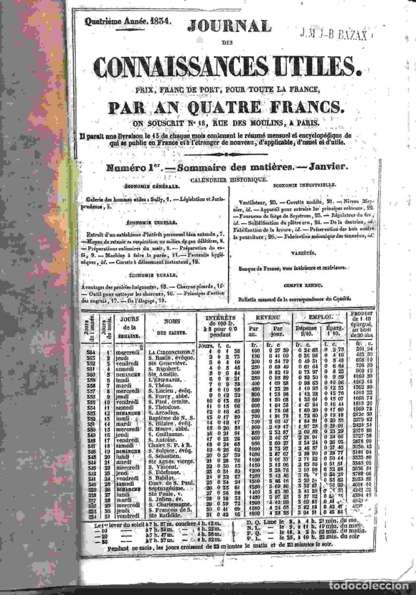 Coleccionismo de Revistas y Peri&oacute;dicos: JOURNAL DES CONNAISSANCES UTILES, 1834 y 1835 COMPLETOS 12 revistas cada a&ntilde;o,