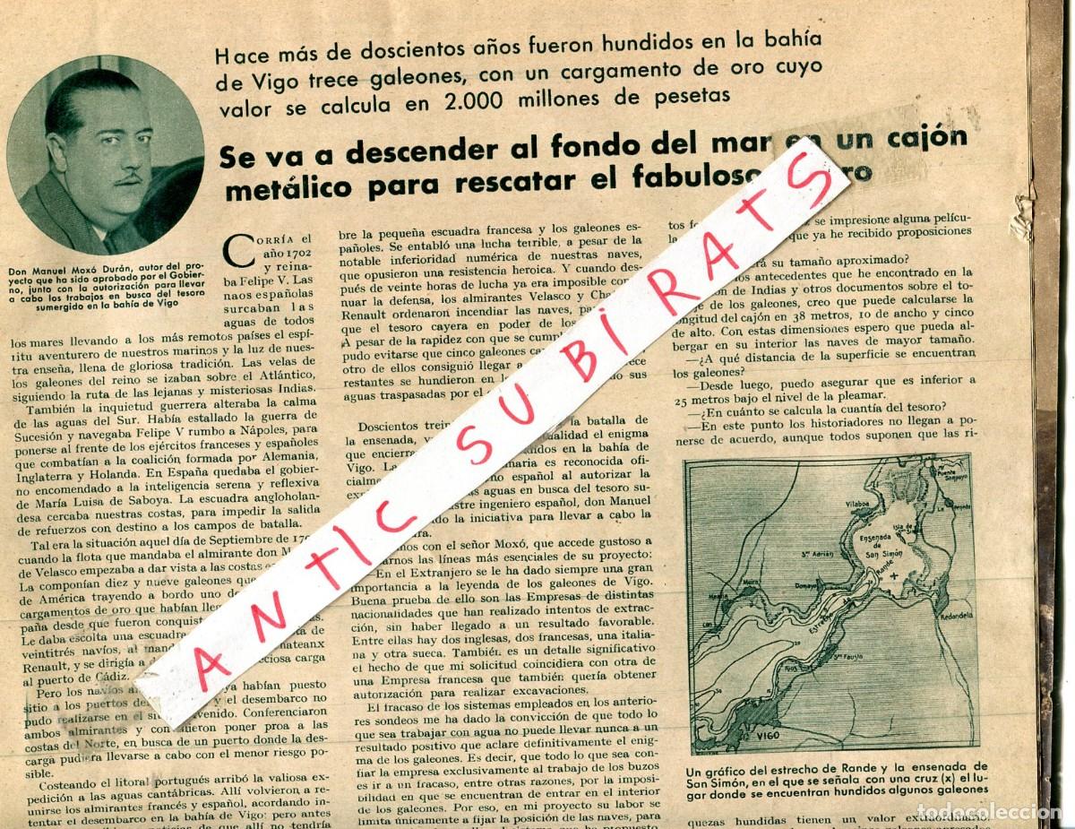 Coleccionismo de Revistas y Peri&oacute;dicos: REVISTA A&Ntilde;O 1934 NAUFRAGIO HUNDIMIENTO EN VIGO 13 GALEONES CON ORO TESORO MANUEL MOXO DURAN RANDE