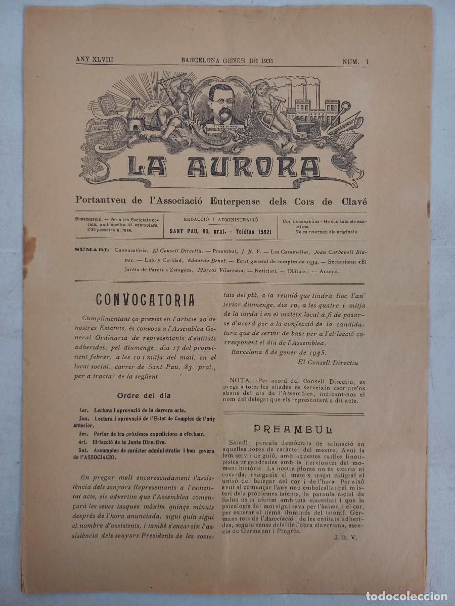 Coleccionismo de revistas y peri&oacute;dicos: LA AURORA PORTANVEU DE L'ASSOCIACIO EUTERPENSE DELS CORS CLAVE / 1935