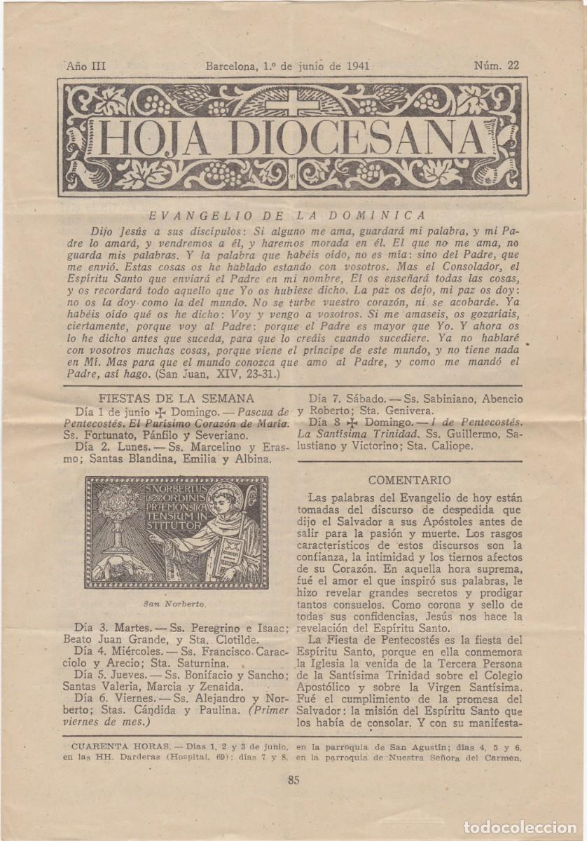 Colecionismo de Revistas e Jornais: Hoja Diocesana - Parroquia de San Vicente de Sarri&aacute; (Barcelona) - 01.06.1941 - 251x175mm