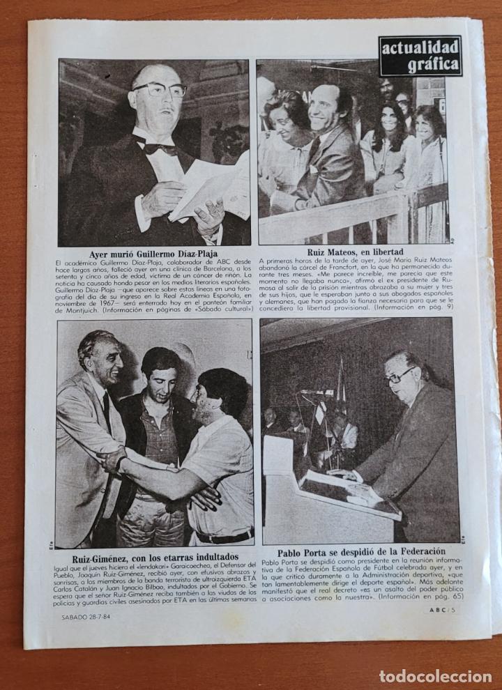 Coleccionismo de Revistas y Peri&oacute;dicos: Recortes ABC 28-7-84. Fallecimiento Guillermo D&iacute;az-Plaja