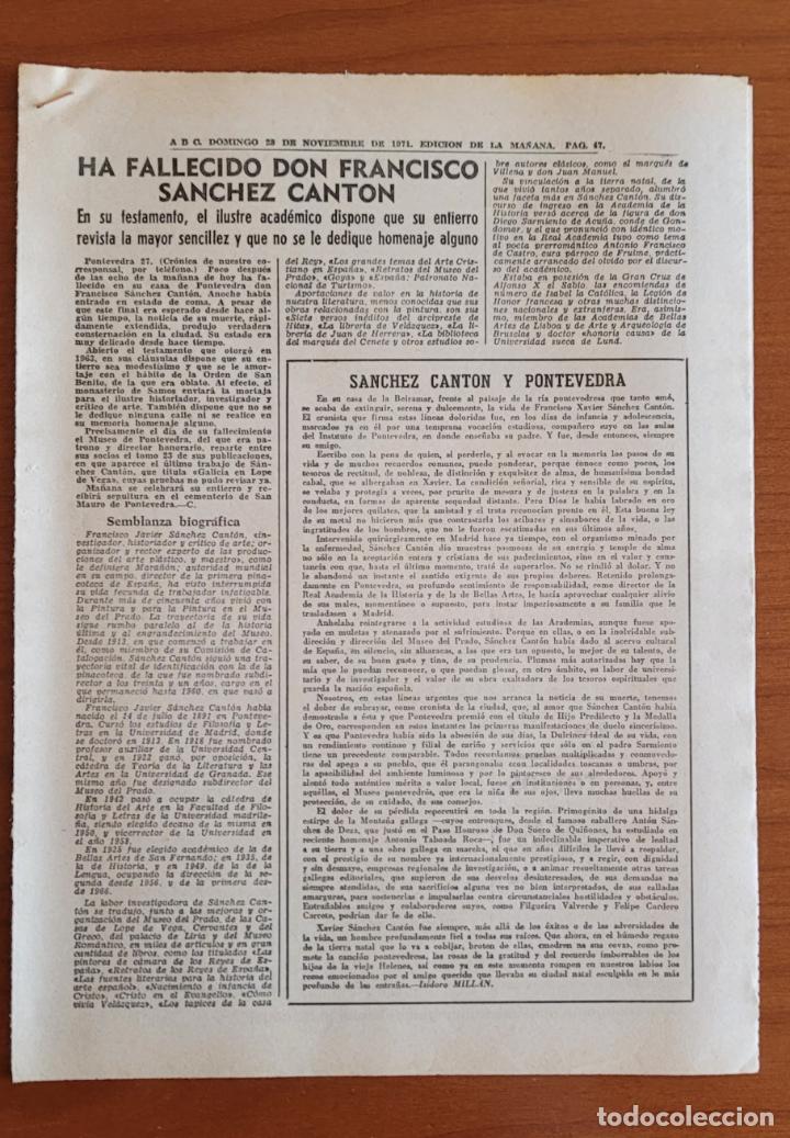 Coleccionismo de Revistas y Peri&oacute;dicos: Recortes ABC 23-11-71 Fallecimiento Francisco S&aacute;nchez Cant&oacute;n