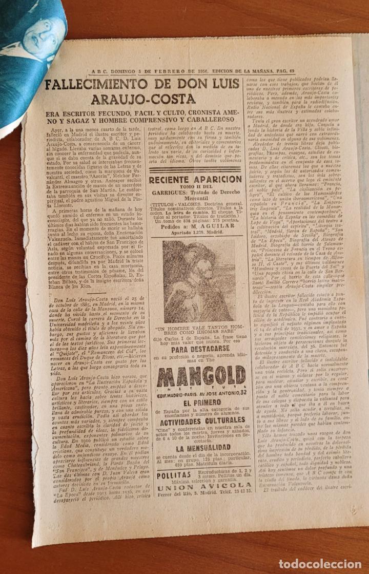 Coleccionismo de Revistas y Peri&oacute;dicos: Recortes ABC 5-2-56 Fallecimiento de Luis Araujo-Costa
