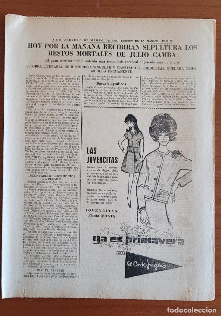 Coleccionismo de Revistas y Peri&oacute;dicos: Recortes ABC 1-3-62 Fallecimiento de Julio Camba