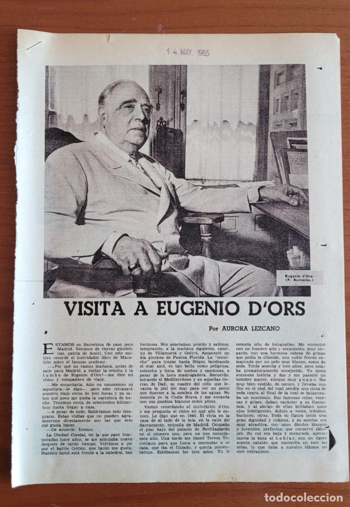 Coleccionismo de Revistas y Peri&oacute;dicos: Recortes ABC 14-5-65 Eugenio d'Ors art&iacute;culo por Aurora Lezcano
