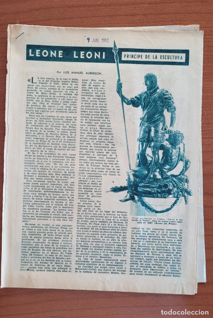 Coleccionismo de Revistas y Peri&oacute;dicos: Recortes ABC 9-6-62 Leone Leoni, pr&iacute;ncipe de la escultura. Luis Manuel Auberson