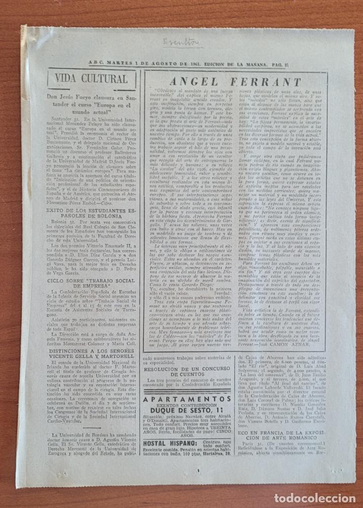 Coleccionismo de Revistas y Peri&oacute;dicos: Recorte ABC 1-8-61 Angel Ferrant