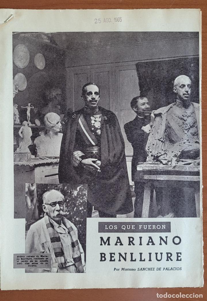 Coleccionismo de Revistas y Peri&oacute;dicos: Recortes ABC 25-8-65. Mariano Benlliure