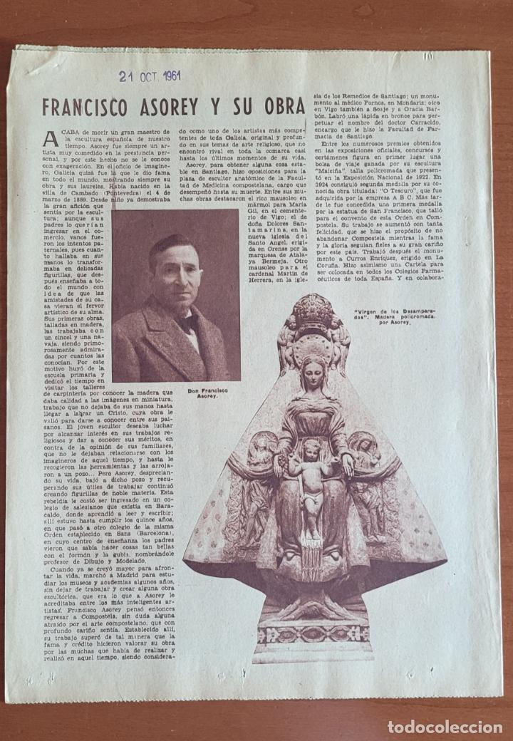 Coleccionismo de Revistas y Peri&oacute;dicos: Recortes ABC 21-10-61 Francisco Asorey y su obra.