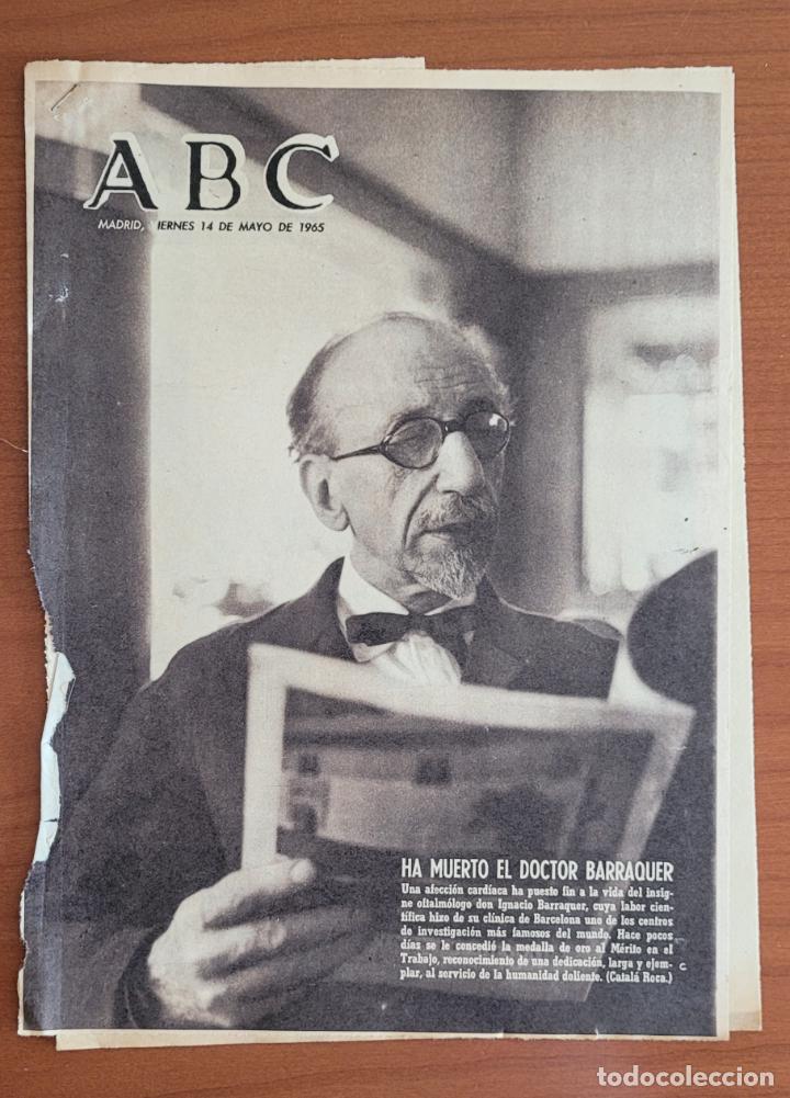 Coleccionismo de Revistas y Peri&oacute;dicos: Recortes ABC 14-5-65 y 22-5-65. Fallecimiento del Doctor Barraquer