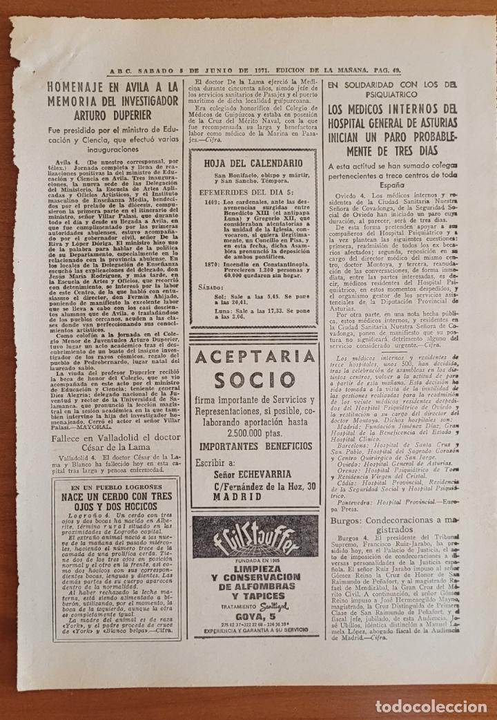 Coleccionismo de Revistas y Peri&oacute;dicos: Recorte ABC 5-6-71 Homenaje en &Aacute;vila a la memoria del investigador Arturo Duperier