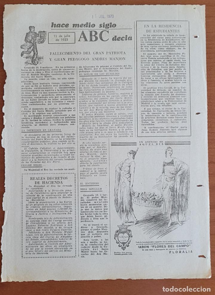 Coleccionismo de Revistas y Peri&oacute;dicos: Recorte ABC 11-7-73 Fallecimiento pedagogo Andr&eacute;s Manj&oacute;n