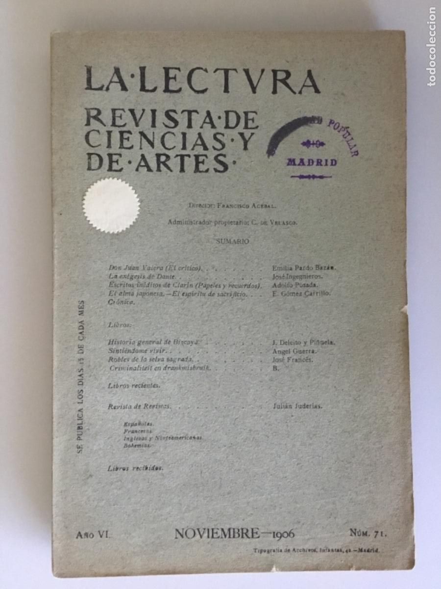 Coleccionismo de Revistas y Peri&oacute;dicos: LA LECTURA N&ordm; 71 // REVISTA DE CIENCIAS Y DE ARTES // 1906 // EMILIA PARDO BAZAN, G&Oacute;MEZ CARRILLO