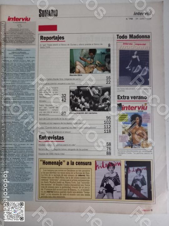 Coleccionismo de Revistas y Peri&oacute;dicos: RECORTE DE MADONNA CENSURA INMACULATE COLLECTION