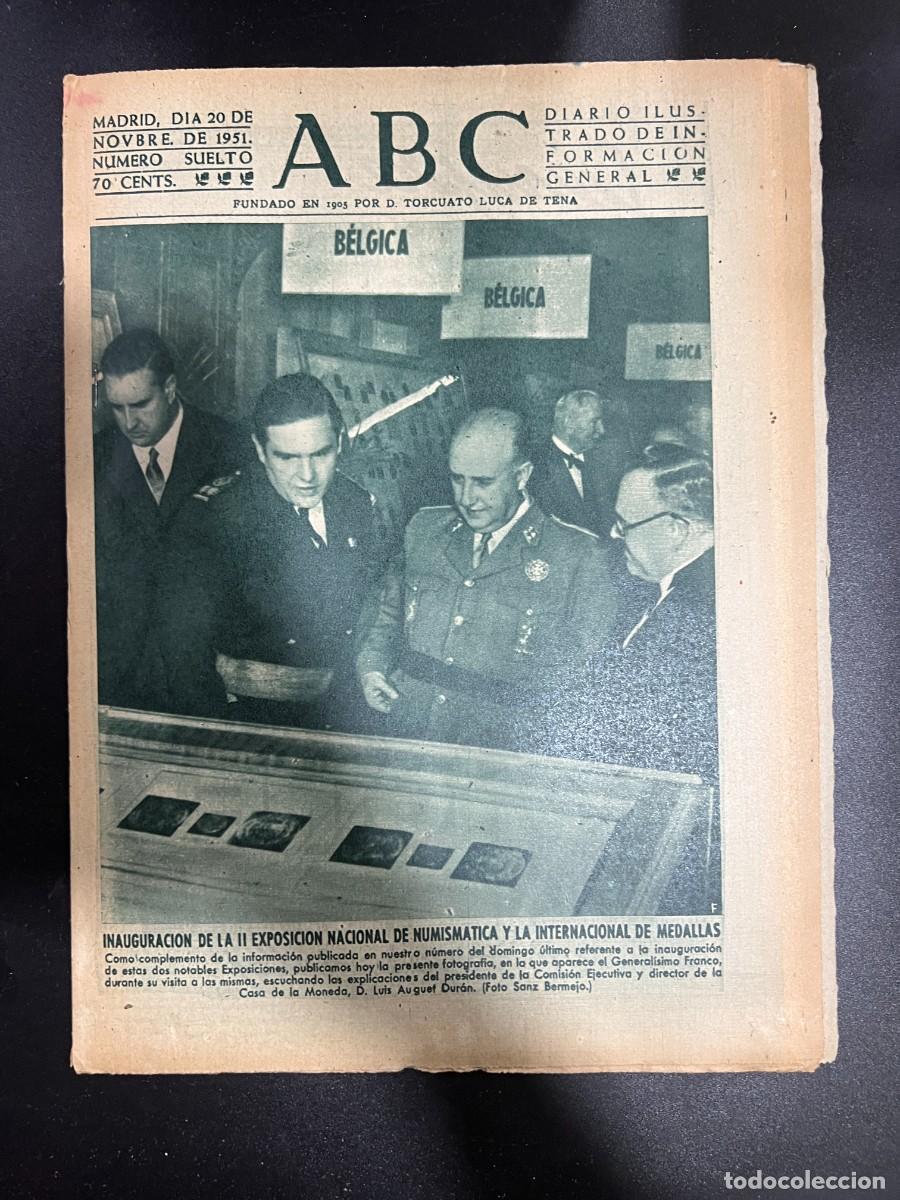 Coleccionismo de revistas y peri&oacute;dicos: ABC. NOVIEMBRE 1951. N&ordm; 14263. INAUGURACION DE LA II EXPOSICION NACIONAL DE NUMISMATICA. LEER