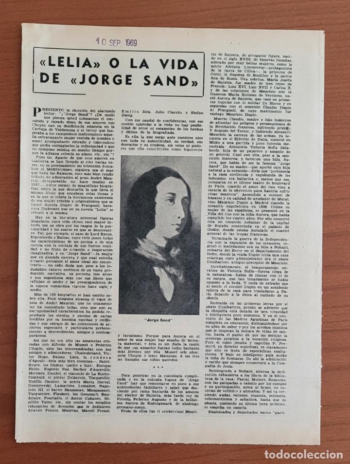 Coleccionismo de Revistas y Peri&oacute;dicos: Recortes ABC 10-9-69 Lelia o la vida de Jorge Sand
