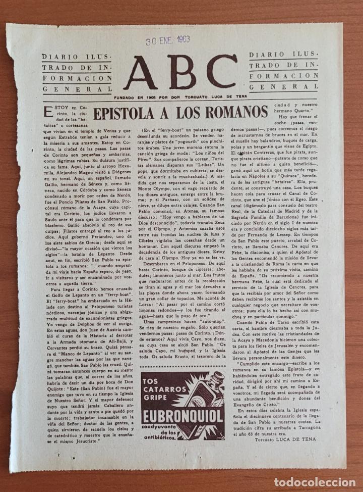 Coleccionismo de Revistas y Peri&oacute;dicos: Recorte ABC 30-1-63 Ep&iacute;stola a los romanos por Torcuato Luca de Tena