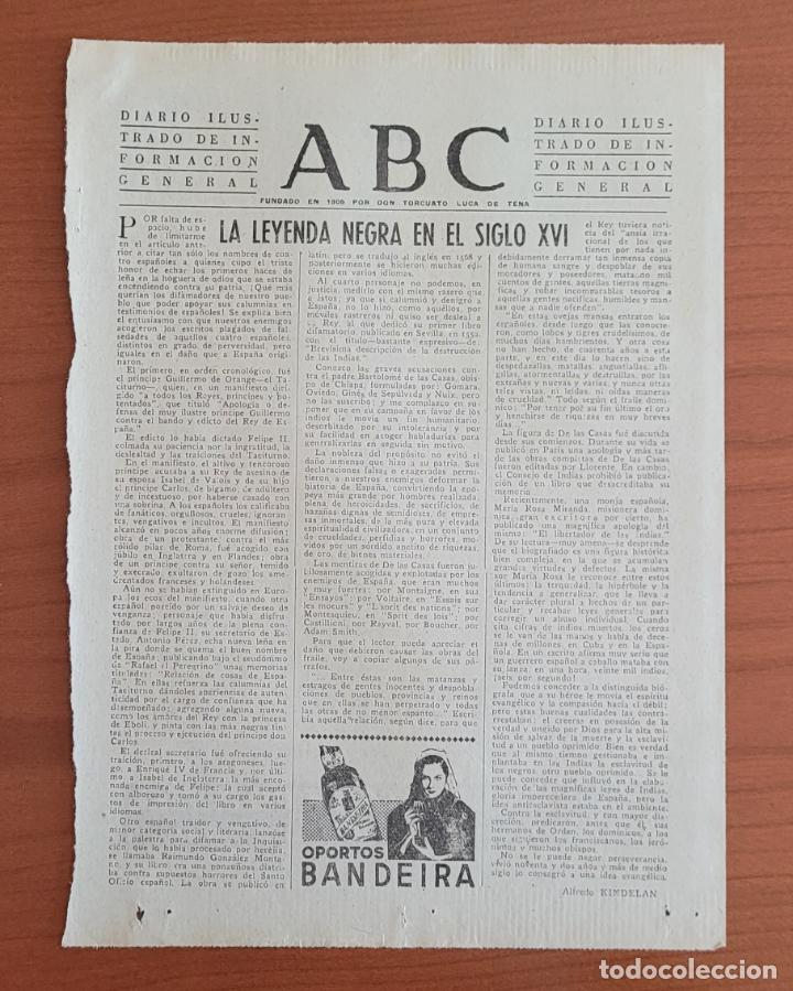 Coleccionismo de Revistas y Peri&oacute;dicos: Recorte ABC La leyenda negra en el siglo XVI por Alfredo Kindelan