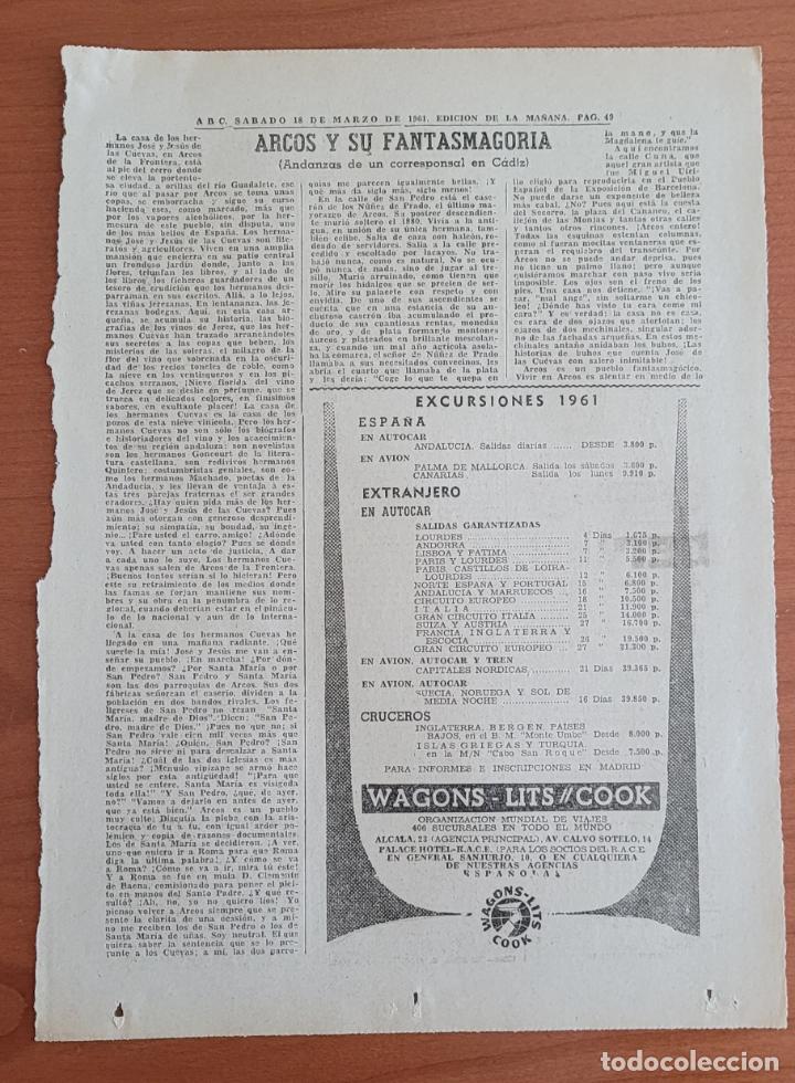 Coleccionismo de Revistas y Peri&oacute;dicos: Recortes ABC 16-3-61 y 26-3-61 Andanzas de un corresponsal en C&aacute;diz (Arcos, Bornos)
