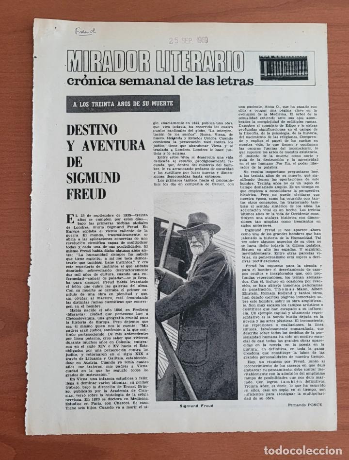 Coleccionismo de Revistas y Peri&oacute;dicos: Recorte ABC 25-9-69 Sigmund Freud a los 30 a&ntilde;os de su muerte art&iacute;culo por Fernando Ponce