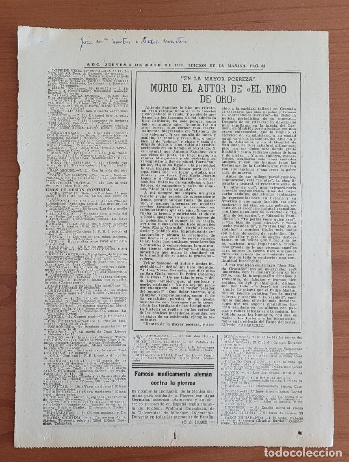 Coleccionismo de Revistas y Peri&oacute;dicos: Recorte ABC 5-5-60 Fallecimiento de Jos&eacute; Mar&iacute;a Mart&iacute;n L&oacute;pez (Padre Mart&iacute;n)