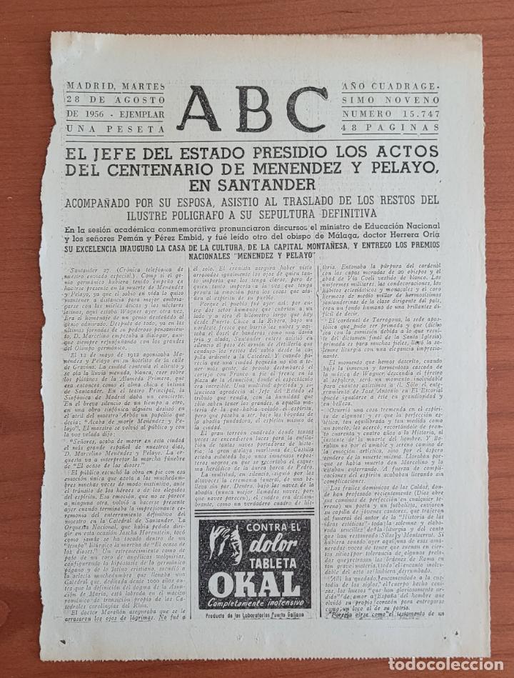 Coleccionismo de Revistas y Peri&oacute;dicos: Recortes ABC 28-9-56. Centenario de Men&eacute;ndez y Pelayo
