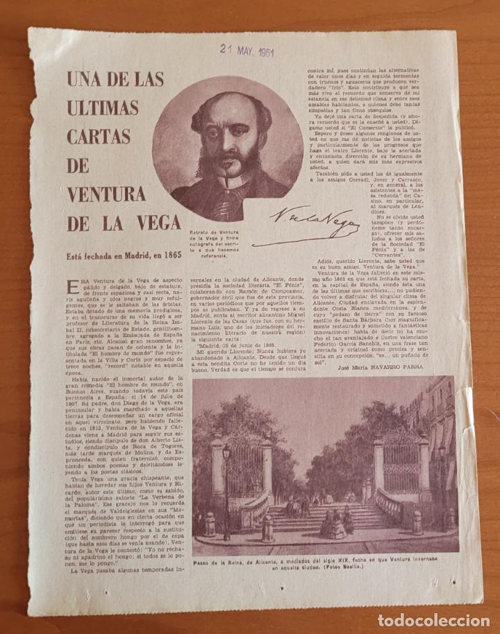 Coleccionismo de Revistas y Peri&oacute;dicos: Recortes ABC 21-5-61 Ventura de la Vega. Carta