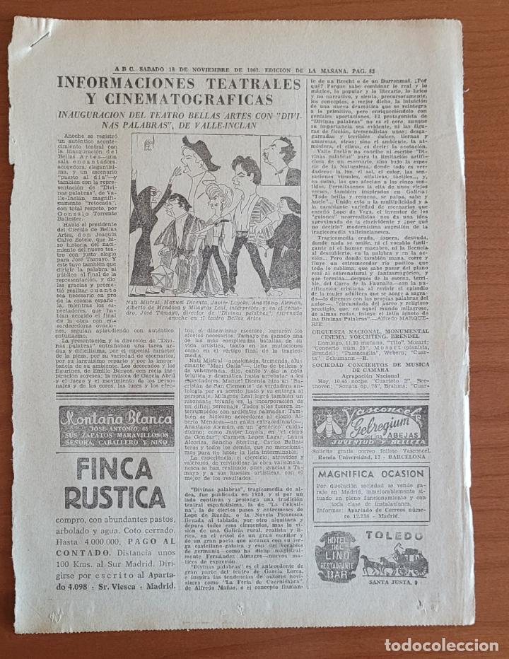 Coleccionismo de Revistas y Peri&oacute;dicos: Recortes ABC 18-11-61 Inauguraci&oacute;n del Teatro Bellas Artes con Divinas palabras de Valle-Incl&aacute;n