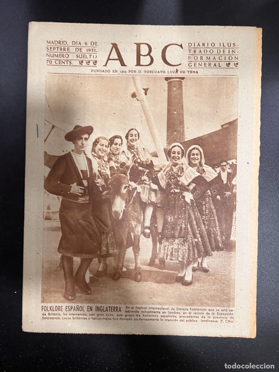 Coleccionismo de Revistas y Peri&oacute;dicos: ABC. SEPTIEMBRE 1951. N&ordm; 14199. FOLKLORE ESPA&Ntilde;OL EN INGLATERRA. LEER