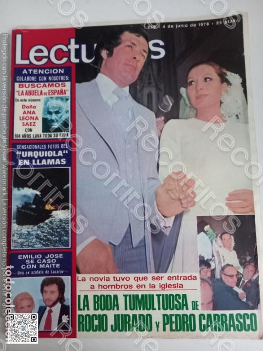 Coleccionismo de Revistas y Peri&oacute;dicos: RECORTE PORTADA DE ROCIO JURADO PEDRO CARRASCO BODA EMILIO JOSE