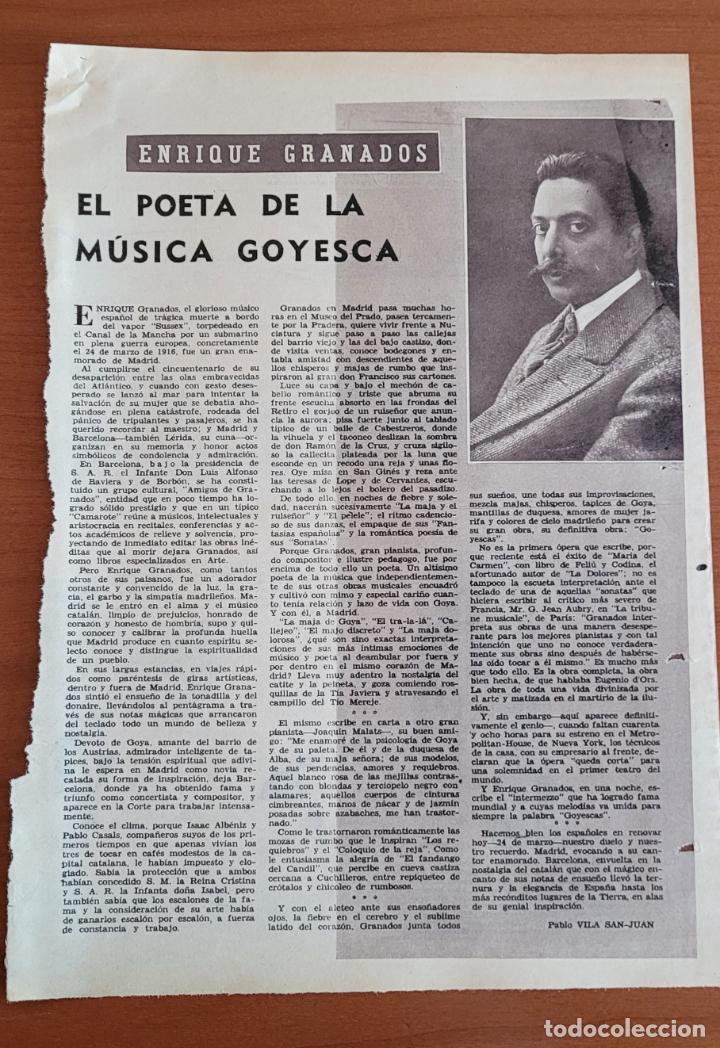 Coleccionismo de Revistas y Peri&oacute;dicos: Recorte ABC Enrique Granados art&iacute;culo por Pablo Vila San-Juan
