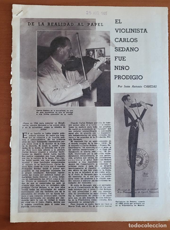 Coleccionismo de Revistas y Peri&oacute;dicos: Recortes ABC 25-8-65 Carlos Sedano, violinista