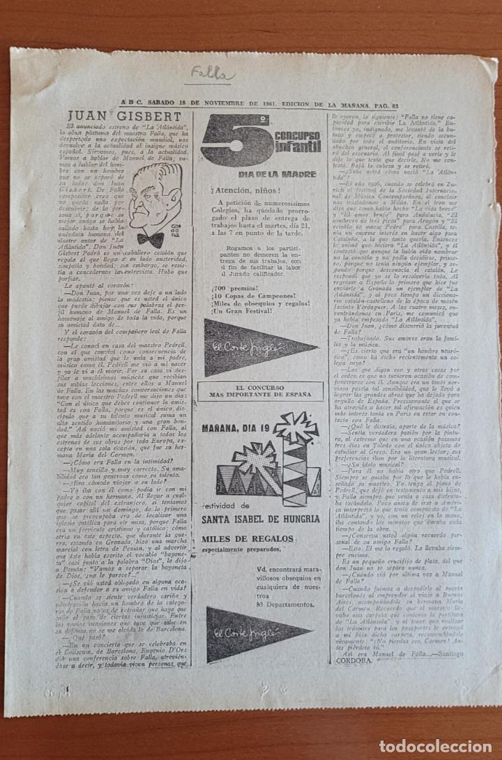 Coleccionismo de Revistas y Peri&oacute;dicos: Recortes ABC 18-11-61 Falla