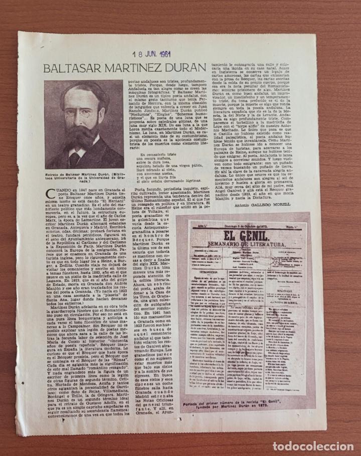 Coleccionismo de Revistas y Peri&oacute;dicos: Recortes ABC 18-7-61 Baltasar Mart&iacute;nez Dur&aacute;n