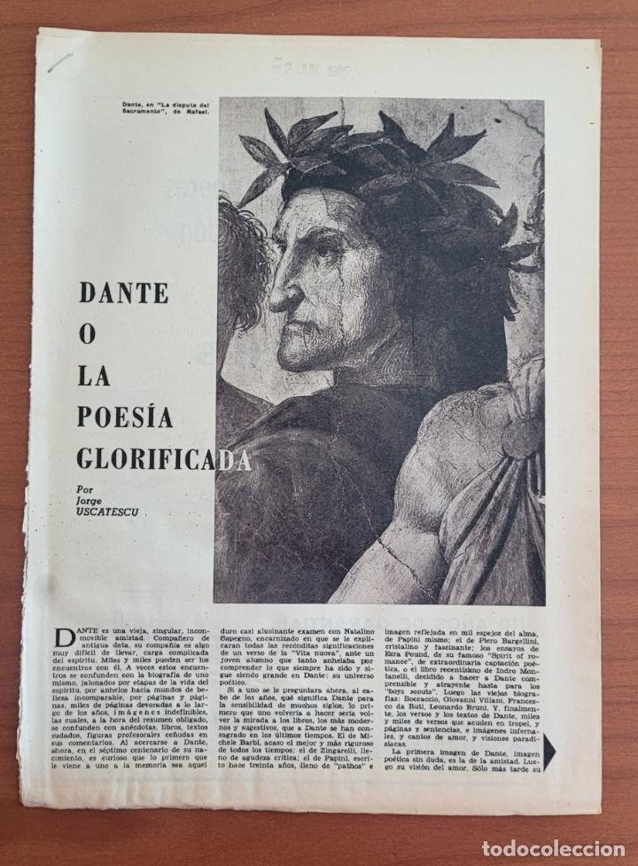Coleccionismo de Revistas y Peri&oacute;dicos: Recortes ABC 2-6-65 Dante o la pos&iacute;a glorificada, art&iacute;culo de Jorge Uscatescu