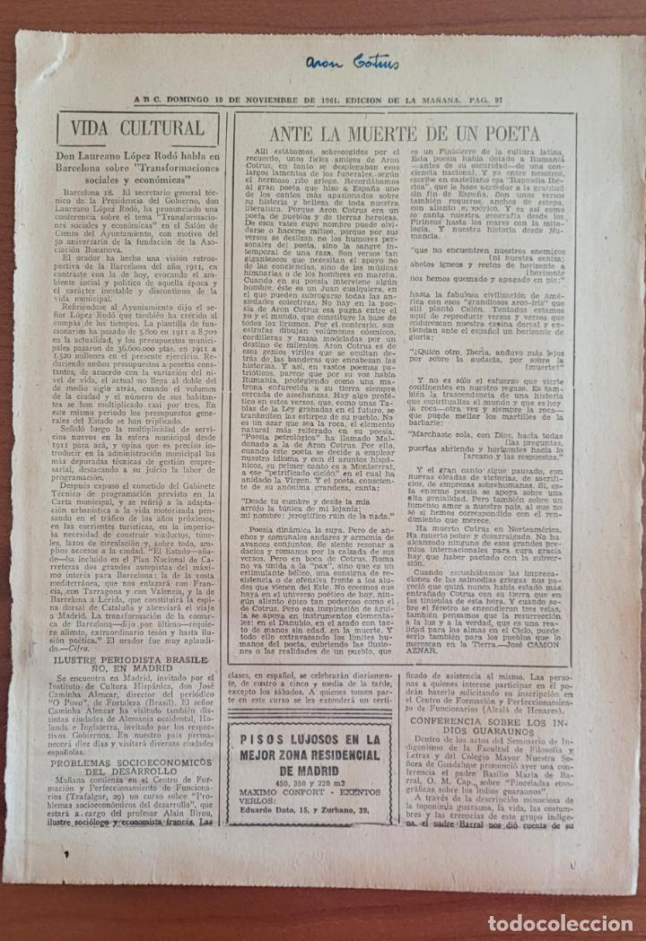 Coleccionismo de Revistas y Peri&oacute;dicos: Recortes ABC 19-11-61 Aron Cotrus, por Jos&eacute; Cam&oacute;n Aznar