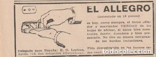 Collezionismo di Riviste e Giornali: Publicidad afilador y suavizador para hojas de afeitar EL ALLEGRO - 1928
