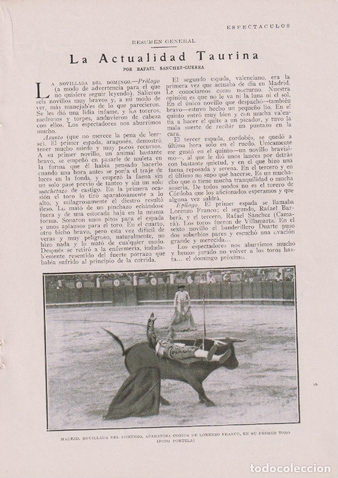 Collezionismo di Riviste e Giornali: * TOROS Y TOREROS * Cogida novillero Lorenzo Franco, Chicuelo, Cagancho - 1928