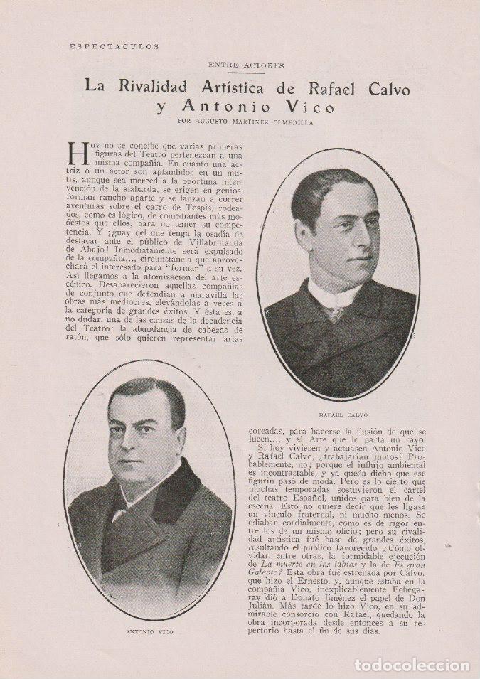 Collezionismo di Riviste e Giornali: * TEATRO * La rivalidad art&iacute;stica de Rafael Calvo y Antonio Vico / Augusto Mart&iacute;nez - 1928