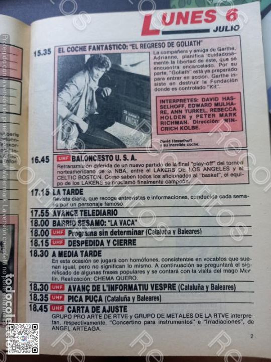 Coleccionismo de Revistas y Peri&oacute;dicos: RECORTE DAVID HASSELHOFF KIRT EL COCHE FANTASTICO