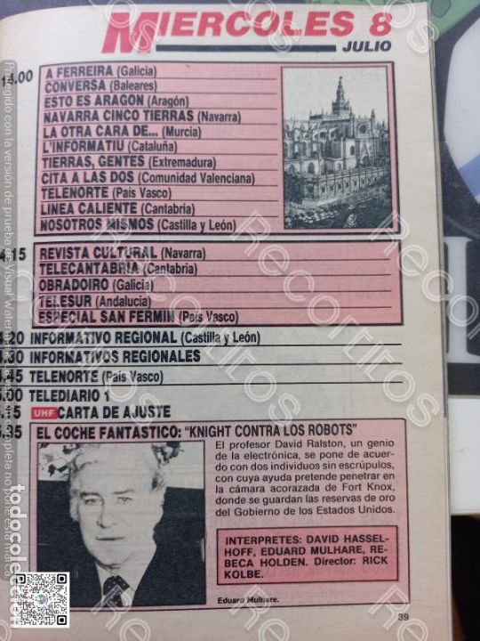 Coleccionismo de Revistas y Peri&oacute;dicos: RECORTE DAVID HASSELHOFF KIRT EL COCHE FANTASTICO