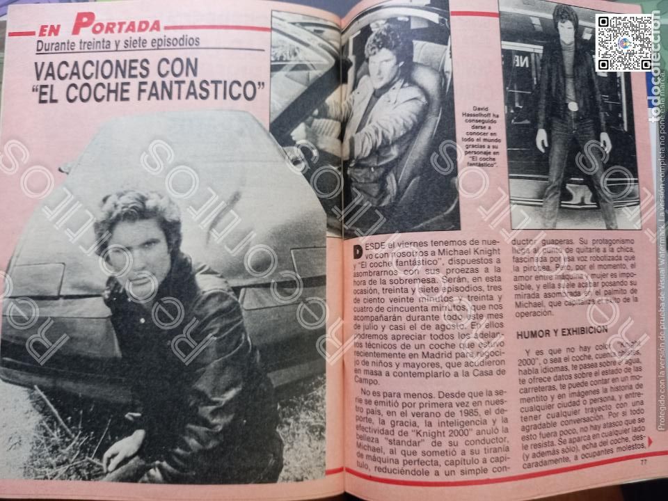 Coleccionismo de Revistas y Peri&oacute;dicos: RECORTE DAVID HASSELHOFF KIRT EL COCHE FANTASTICO