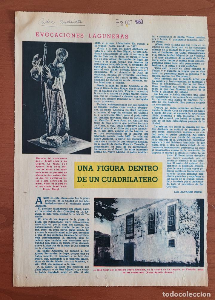 Coleccionismo de Revistas y Peri&oacute;dicos: Recorte ABC 2-10-60 Padre Anchieta. La Laguna. Tenerife