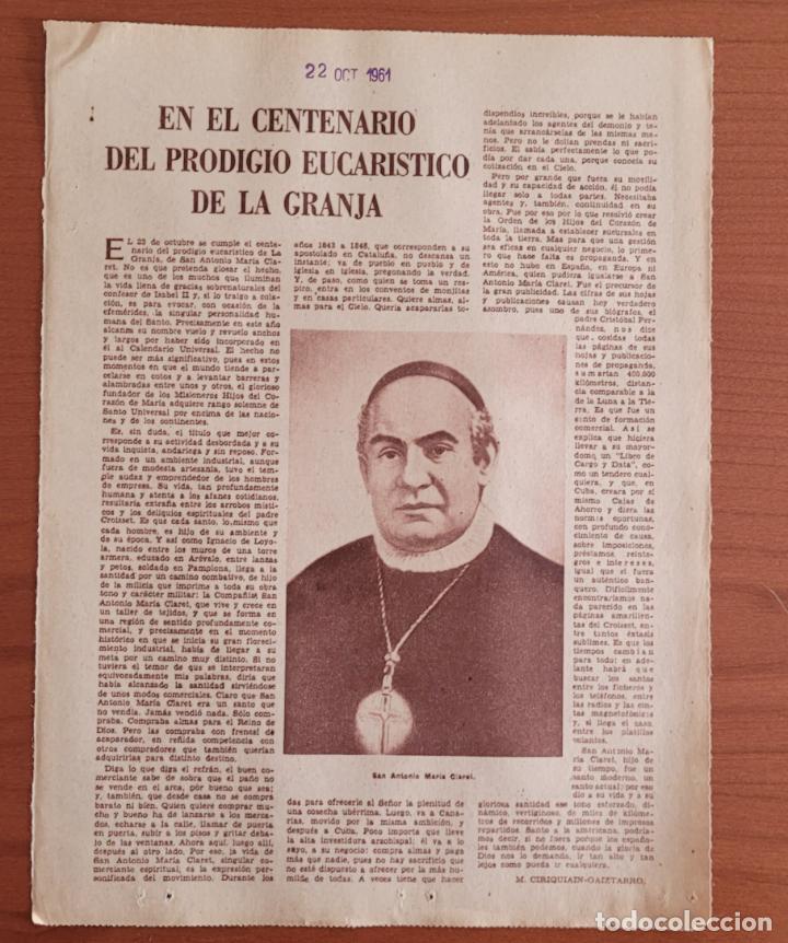 Coleccionismo de Revistas y Peri&oacute;dicos: Recorte ABC 22-10-61 Prodigio eucar&iacute;stico en La Granja. San Antonio Mar&iacute;a Claret