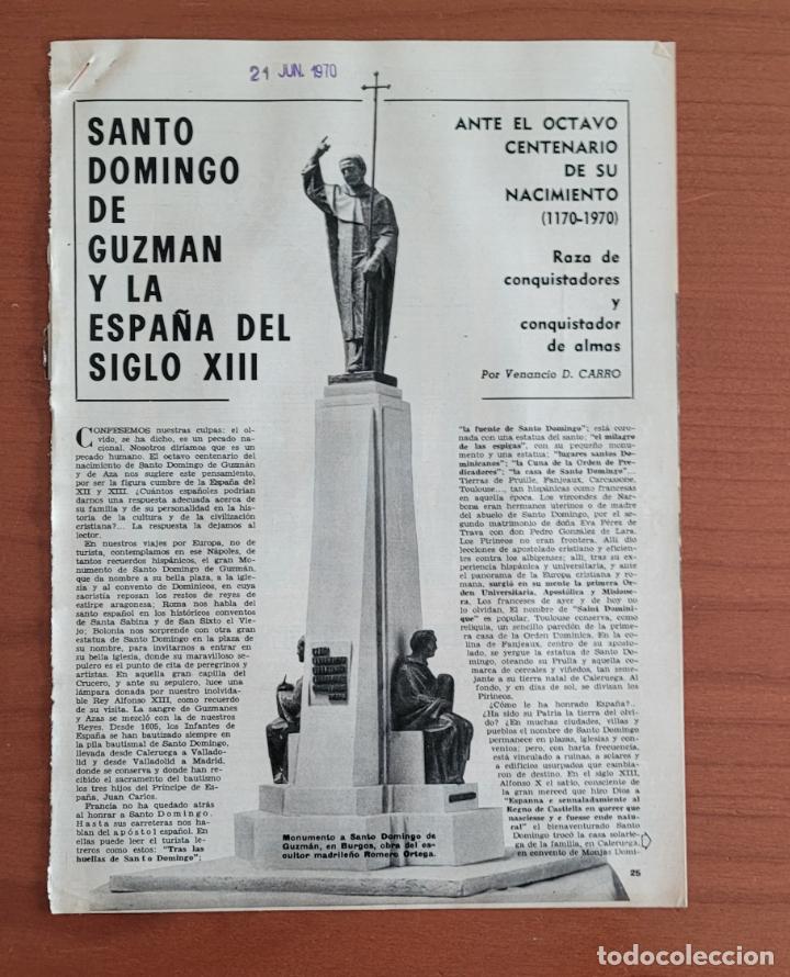 Coleccionismo de Revistas y Peri&oacute;dicos: Recortes ABC 21-6-70 Santo Domingo de Guzm&aacute;n y la Espa&ntilde;a del siglo XII. Octavo centenario nacimiento