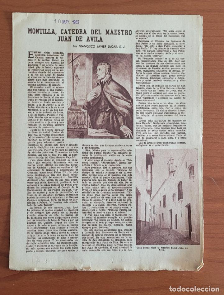 Coleccionismo de Revistas y Peri&oacute;dicos: Recortes ABC 10-5-62 y 31-5-70 Juan de &Aacute;vila. Montilla. Canonizaci&oacute;n