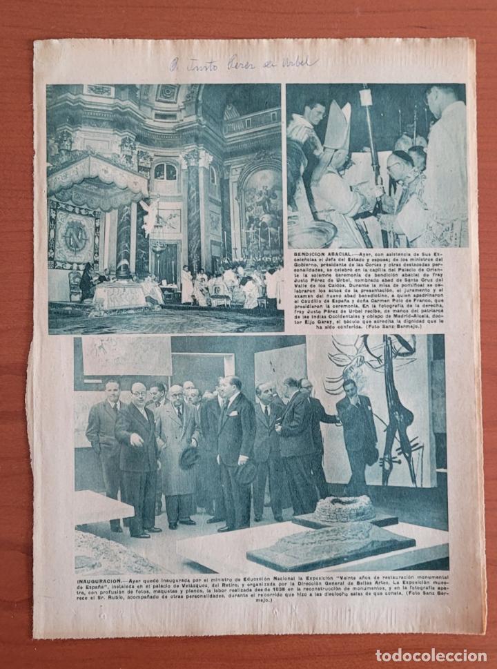 Coleccionismo de Revistas y Peri&oacute;dicos: Recortes ABC 24-10-58 Bendici&oacute;n abacial a Justo P&eacute;rez de Urbel. Valle de los Ca&iacute;dos