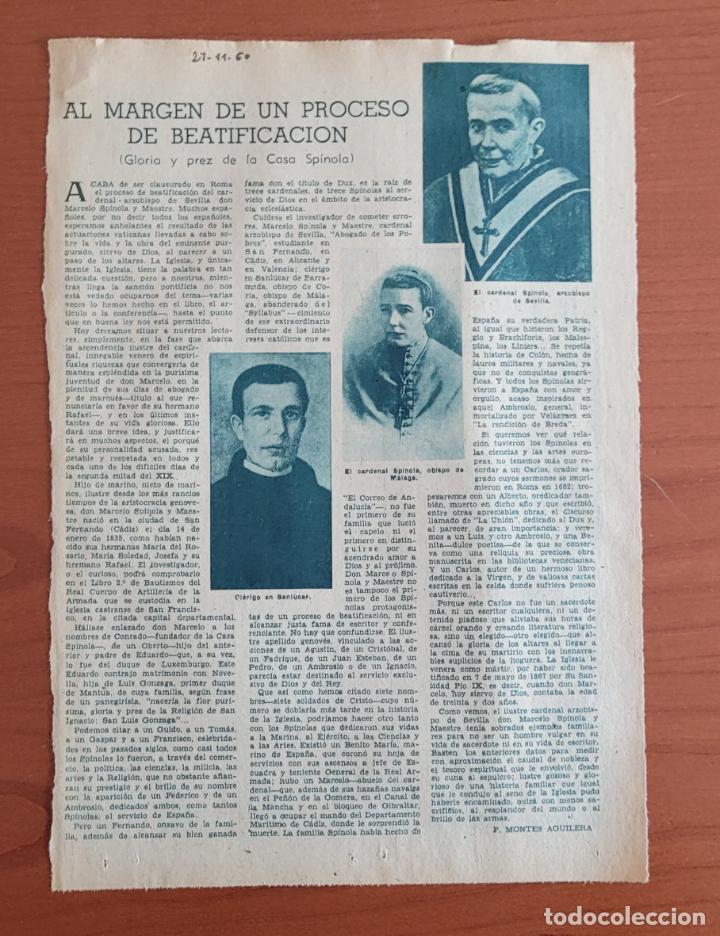 Coleccionismo de Revistas y Peri&oacute;dicos: Recortes ABC 27-11-60 Beatificaci&oacute;n Cardenal Sp&iacute;nola