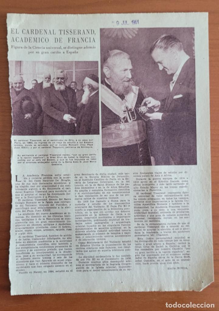 Coleccionismo de Revistas y Peri&oacute;dicos: Recorte ABC 9-7-61 Cardenal Tisserand nombrado acad&eacute;mico de Francia