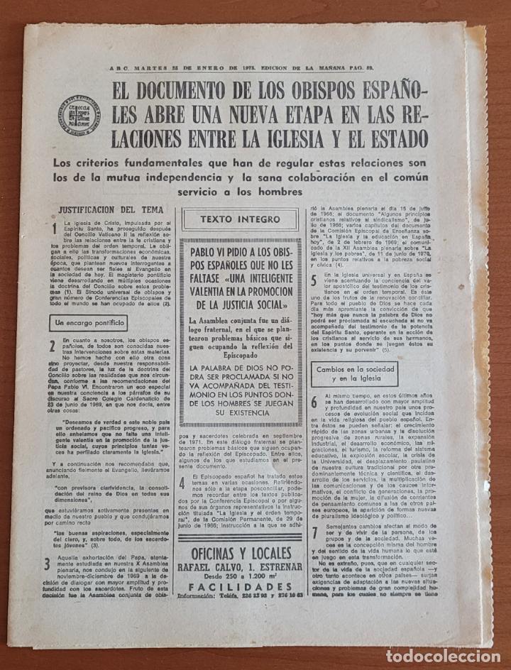 Coleccionismo de Revistas y Peri&oacute;dicos: Recortes ABC 23-1-73 Documento obispos espa&ntilde;oles Relaciones entre la iglesia y el estado